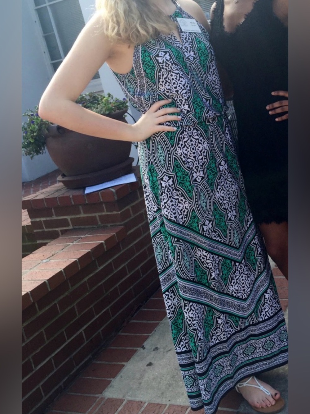 White House Black Market Green and Black Patterned Maxi Dress